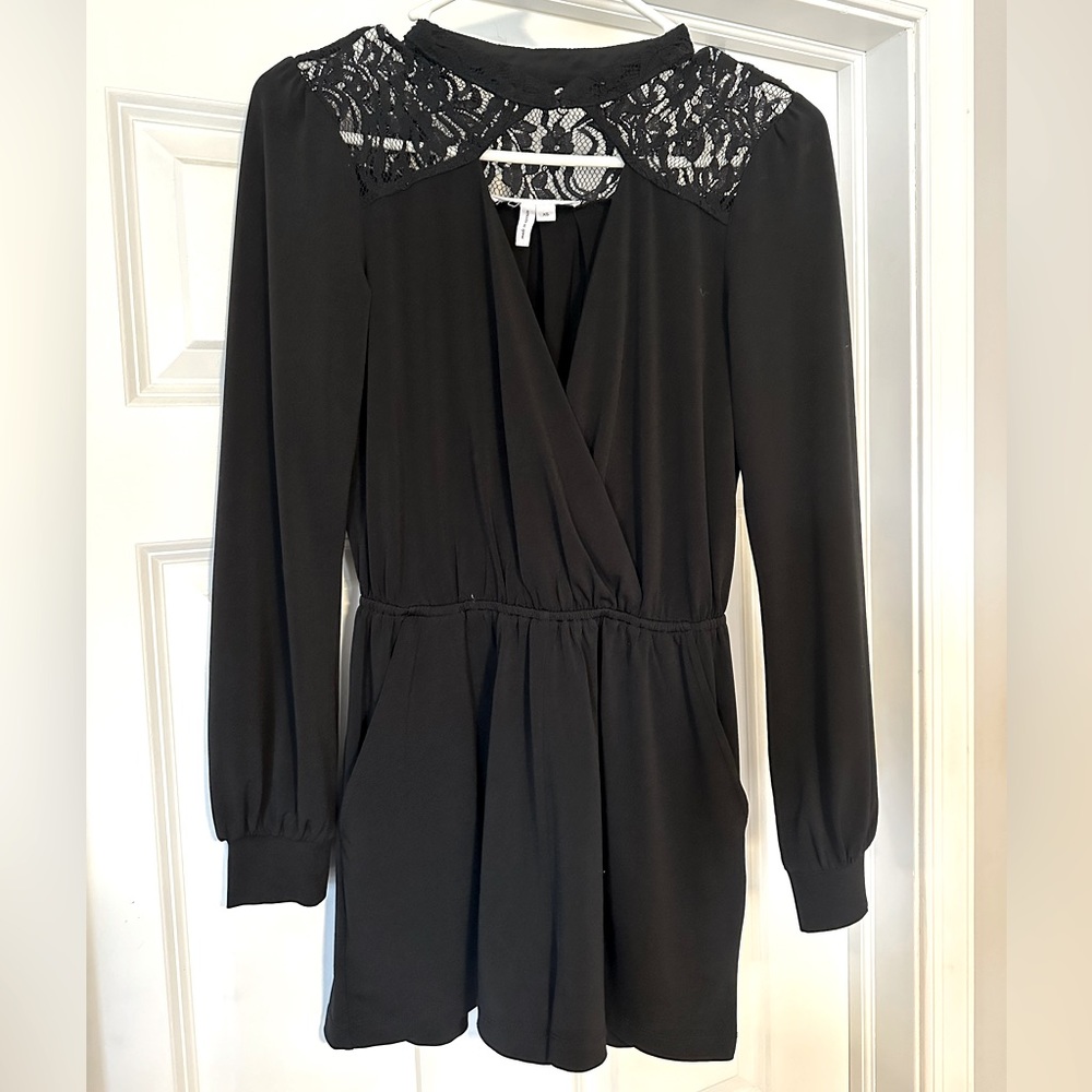 BCBG Black Long Sleeve Romper w/ Lace